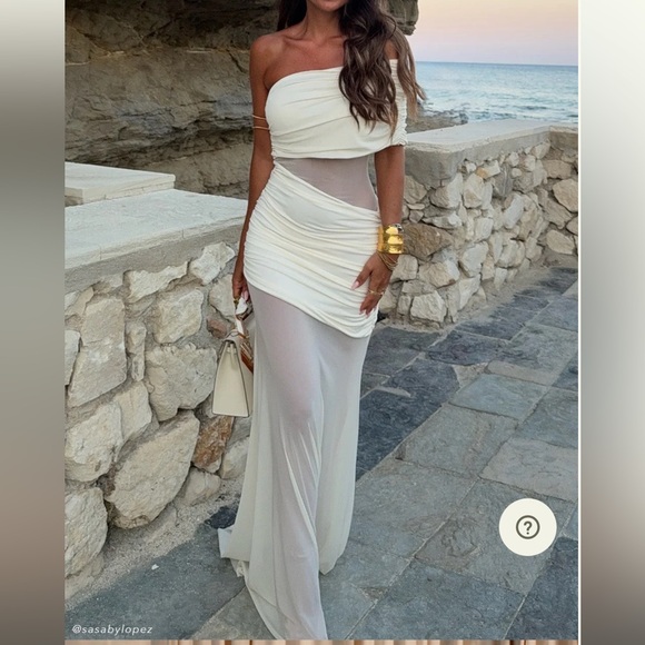 MESHKI Ivory Draped Dress - Picture 1 of 4